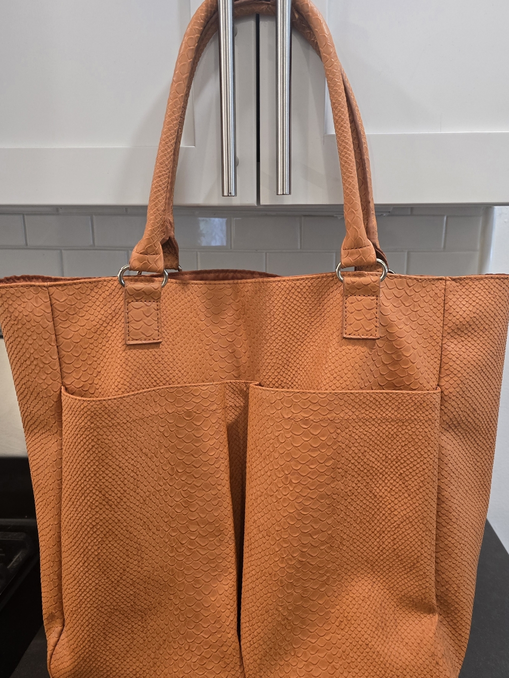 NEIMAN MARCUS Orange Textured Front-Pocket Tote Bag